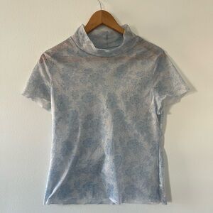 Free People Floral Patterned Blue Mesh Women's Top